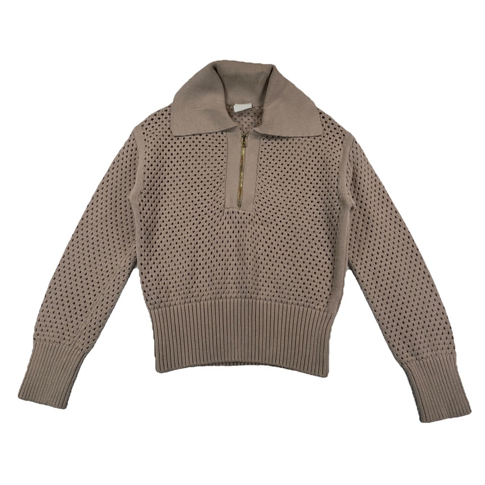 Varley‎ Lily Open Stitch Polo Sweater Beige 100% Cotton Women's Small